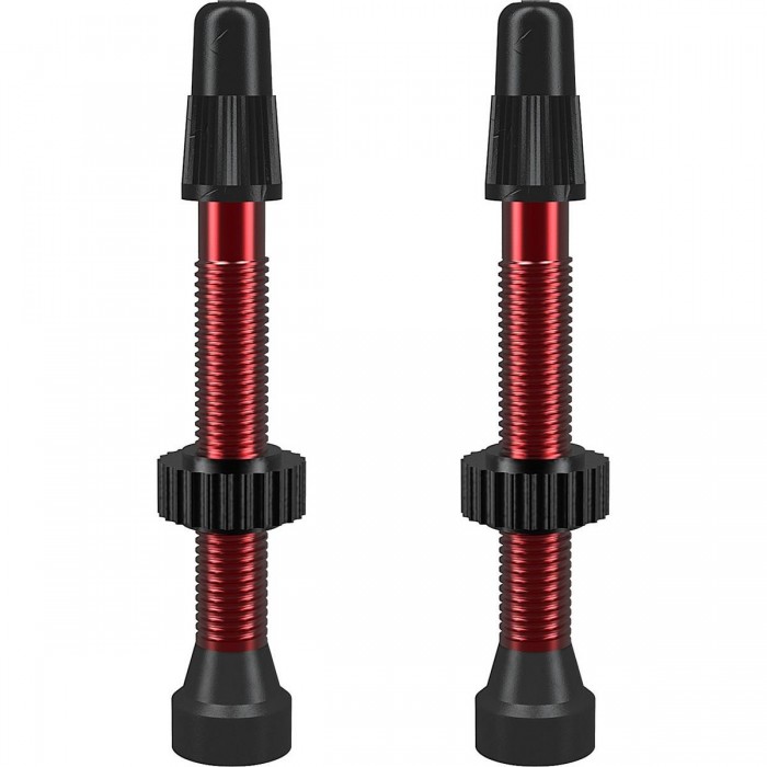 Red 46mm Aluminum TCS Tubeless Presta Valves - Pack of 2 - 1