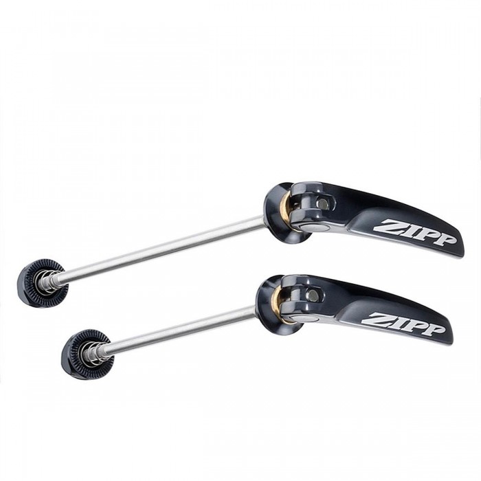 Pair of Black Stainless Steel QR-S Skewers with Silver ZIPP Logo, 100/130 mm & 100/135 mm - 1