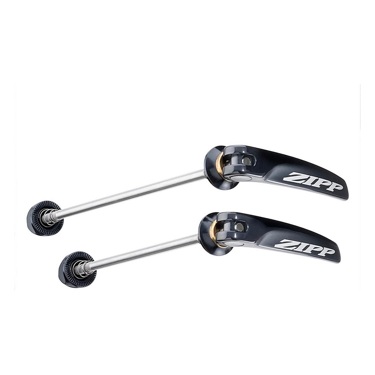 Pair of Black Stainless Steel QR-S Skewers with Silver ZIPP Logo, 100/130 mm & 100/135 mm - 1