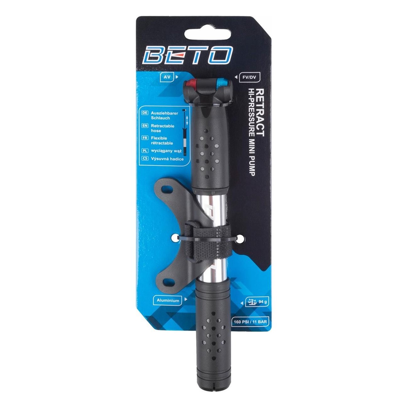 BETO Mini Aluminum Pump Silver with Extendable Hose, 160 psi, Lightweight - 5