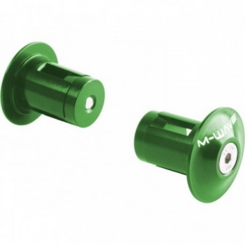 Coppia di Tappi Manubrio M-WAVE in Alluminio Anodizzato Verde per Diametro Interno 17,5-19,5 mm con Vite in Acciaio Inox - 1 - T