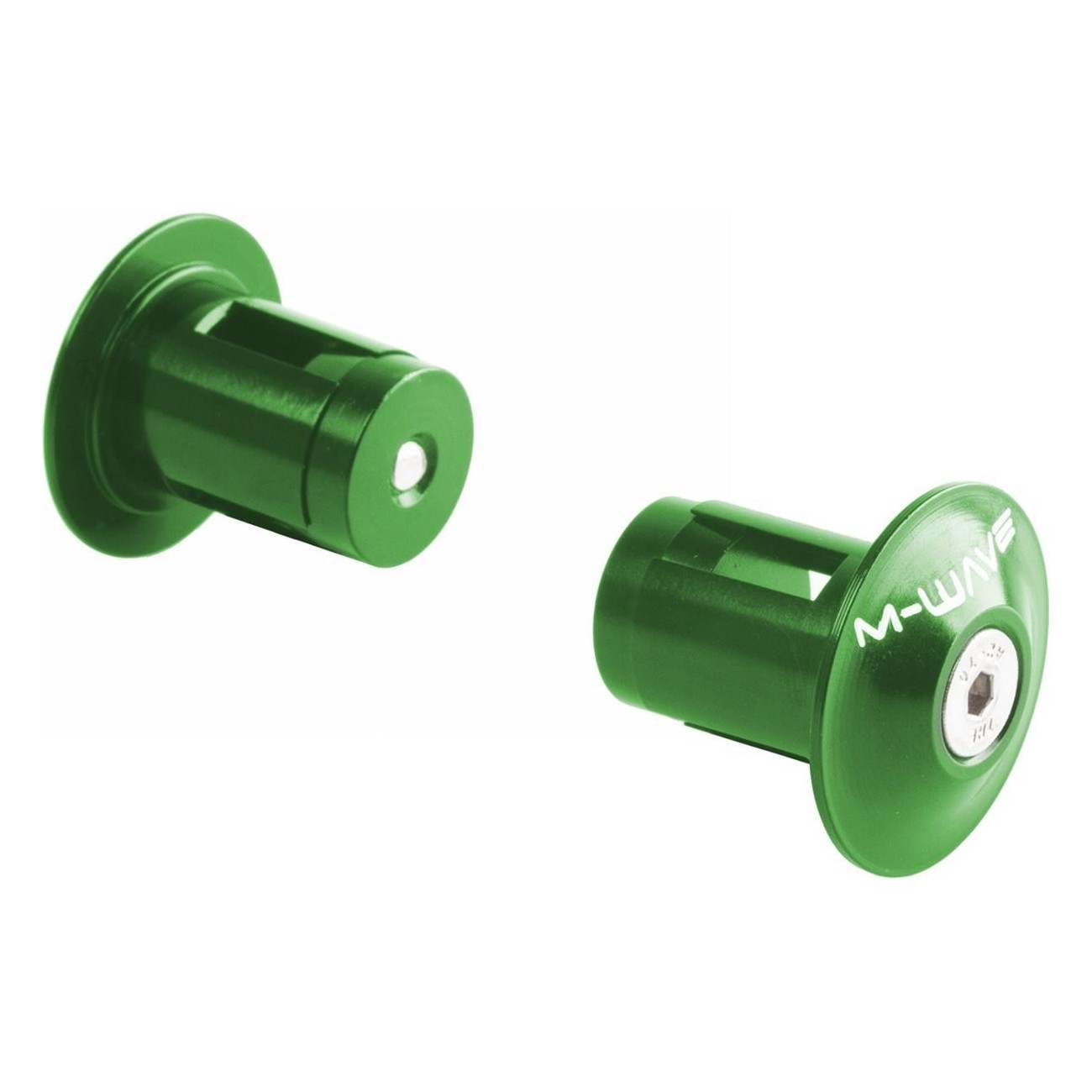 Coppia di Tappi Manubrio M-WAVE in Alluminio Anodizzato Verde per Diametro Interno 17,5-19,5 mm con Vite in Acciaio Inox - 1 - T