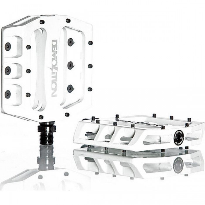 Demolition Trooper 9/16' White CNC Aluminum BMX Pedals with Removable Pins - 1