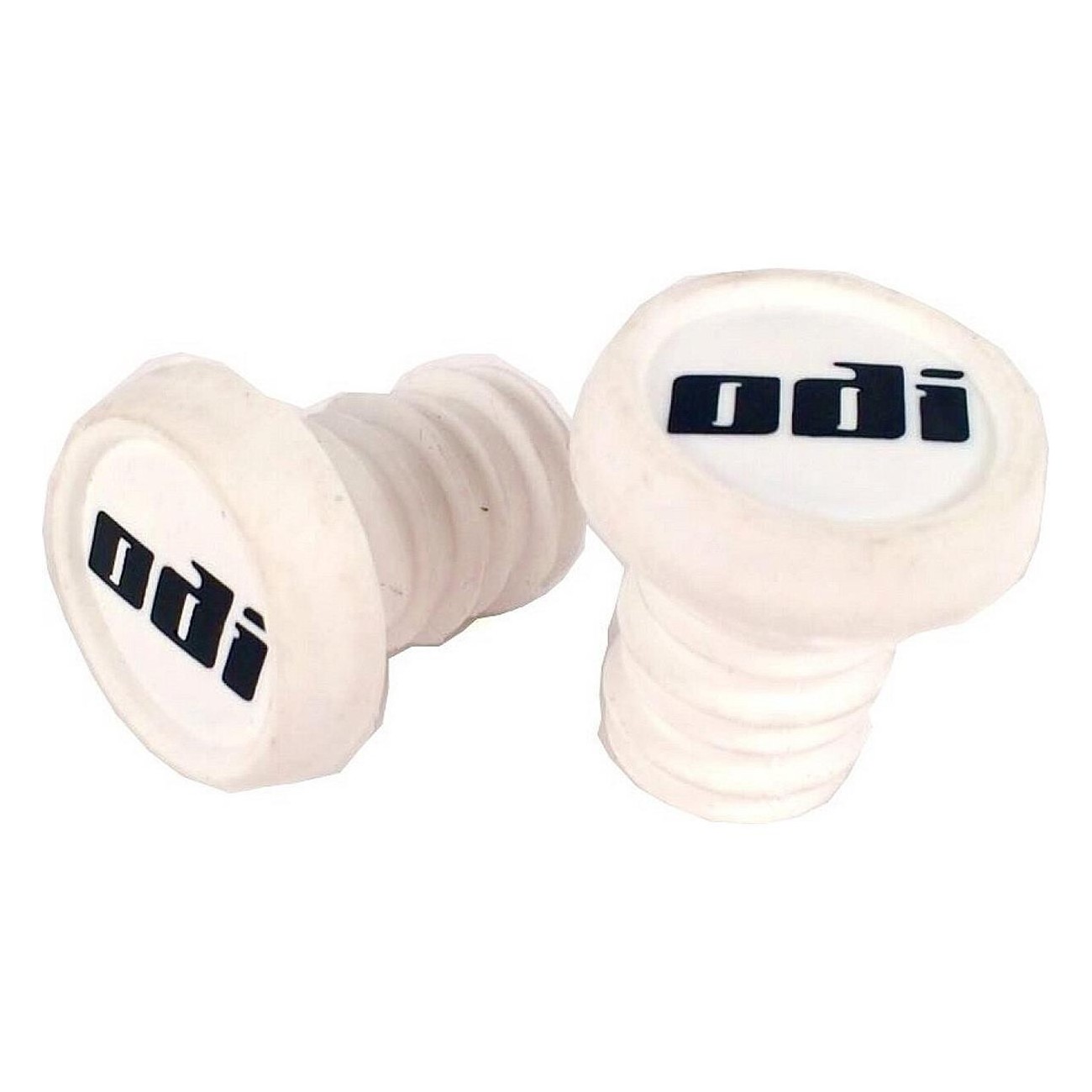 White BMX End Caps Pair with ODI Logo - Easy Installation - 1