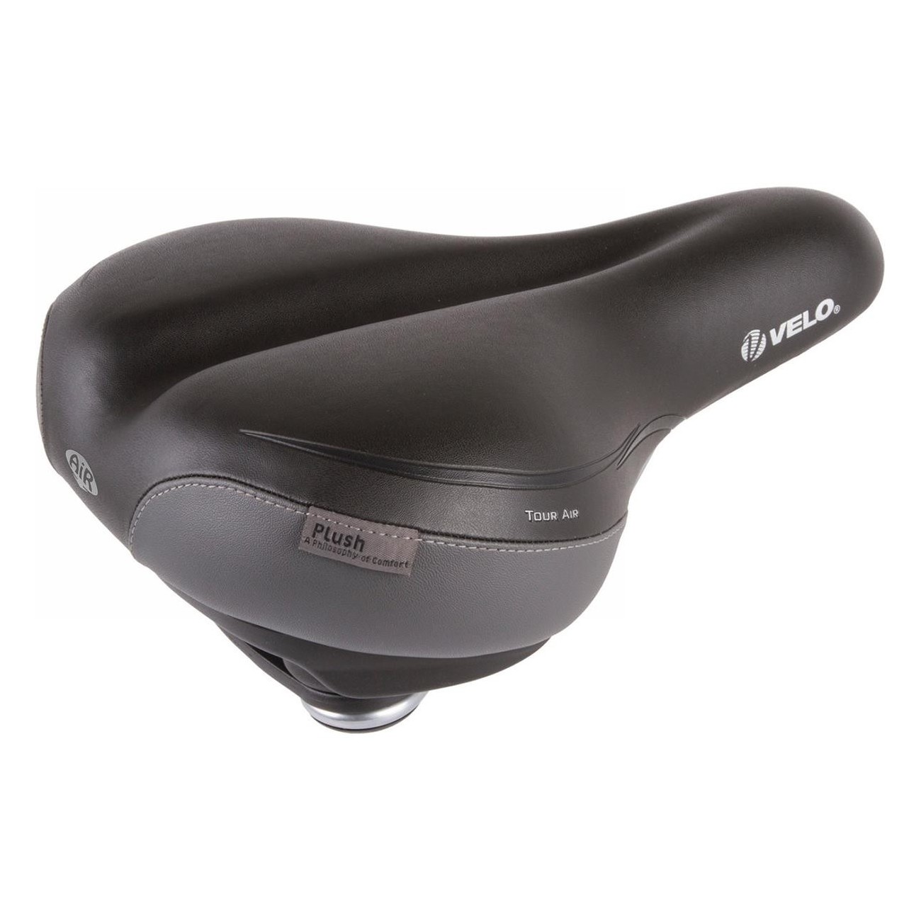 Velo Plush Tour Air Saddle Black/Grey with Adjustable Air Cushion 5 psi - 1