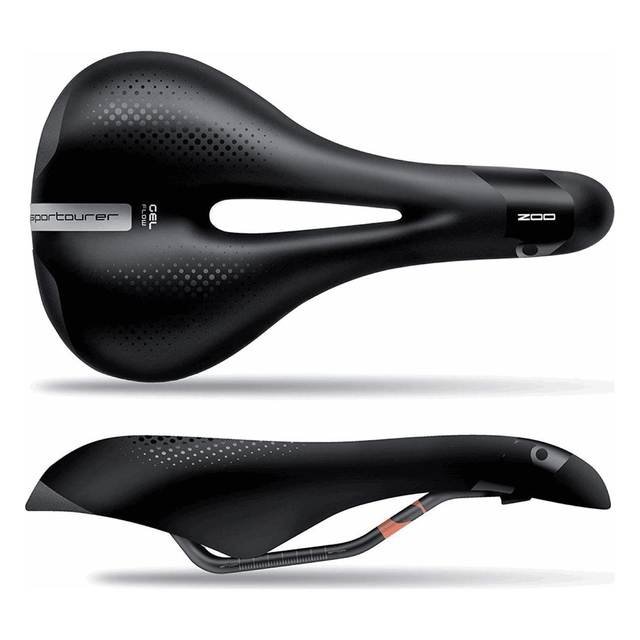 Sella ZOO Gel Flow 160x276mm Nero Opaco 370g con Binari in Lega FeC - SPORTOURER - 1 - Selle - 8030282473416