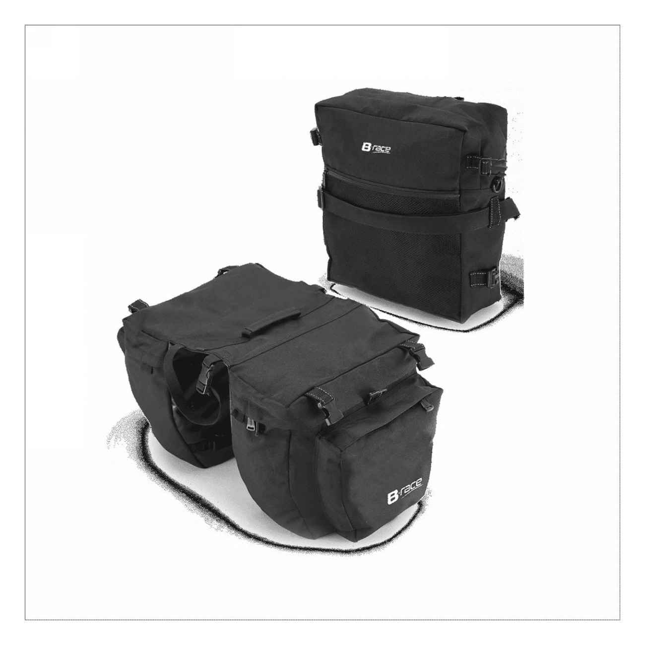 Set Borse Turismo B-RACE 37L in Poliestere 600D Nero, Water-Resistant e Resistente per Viaggi in Moto - 2 - Borse e bauletti - 8