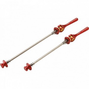 Red CNC 7075 Aluminum MTB Quick Releases Front and Rear, Titanium Axle, 59g - 1