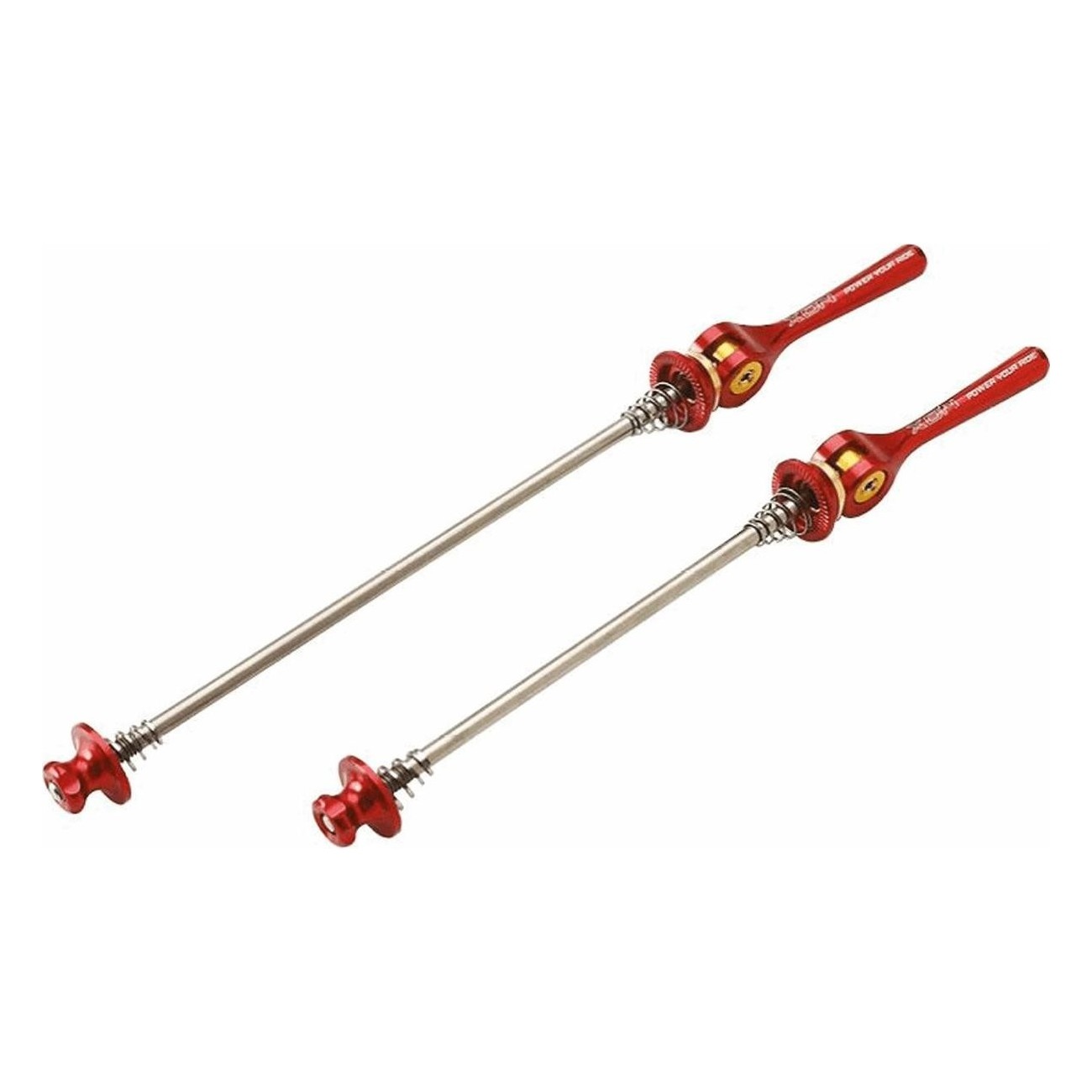 Red CNC 7075 Aluminum MTB Quick Releases Front and Rear, Titanium Axle, 59g - 1