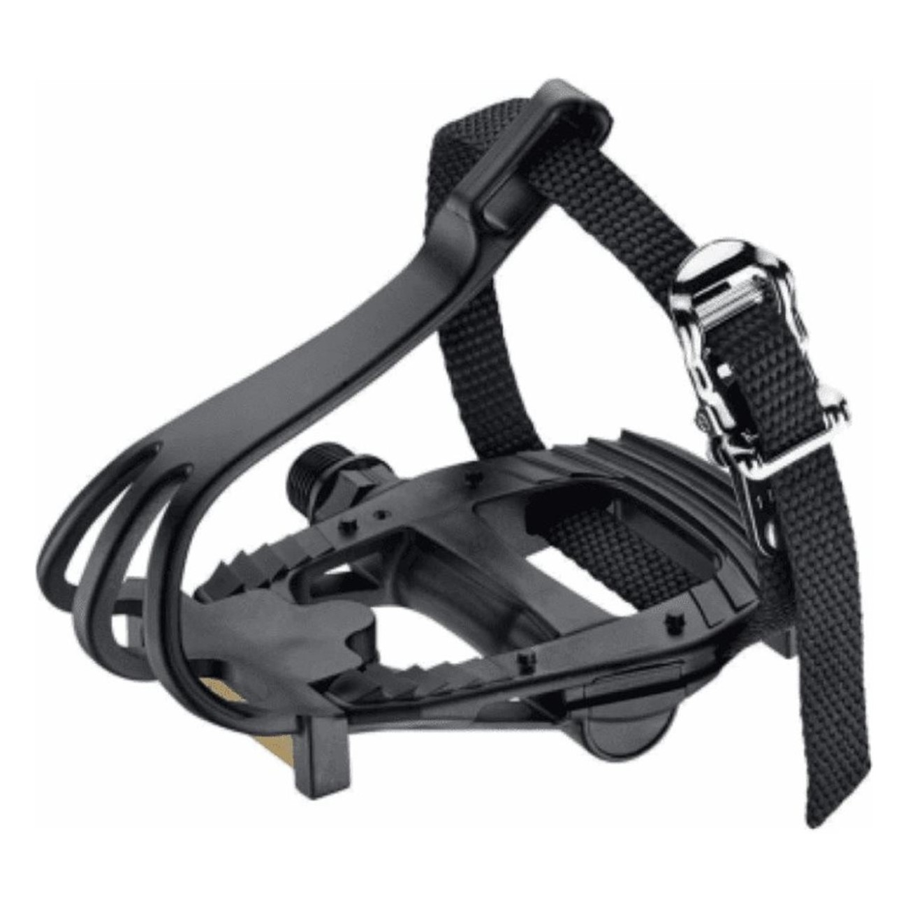 Black Resin Flat Road Pedals with Toe Clip and Strap, 320g, 140x90mm - 1