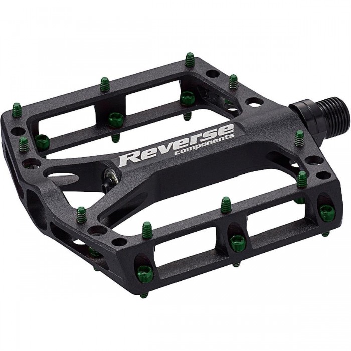 Pedales de Retroceso Black One Negro-Verde para MTB, Diseño Plano - 1