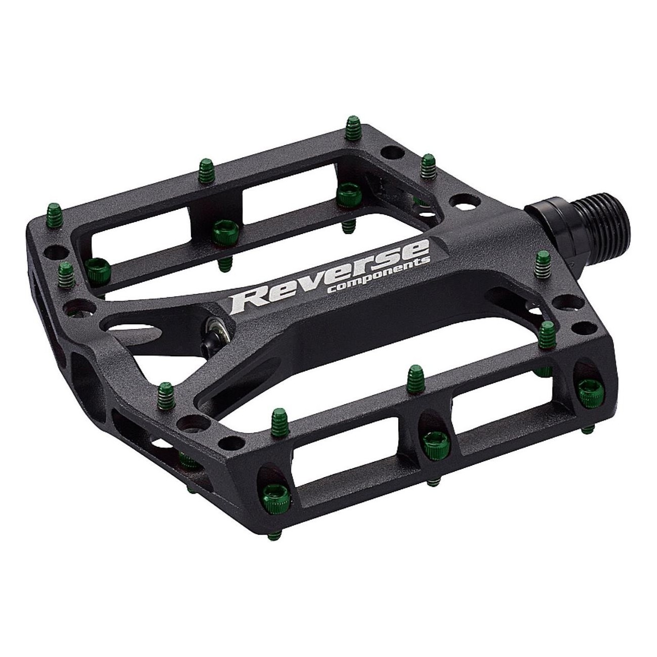 Black One Black-Green Reverse Pedals for MTB, Flat Design & Optimal Grip - 1