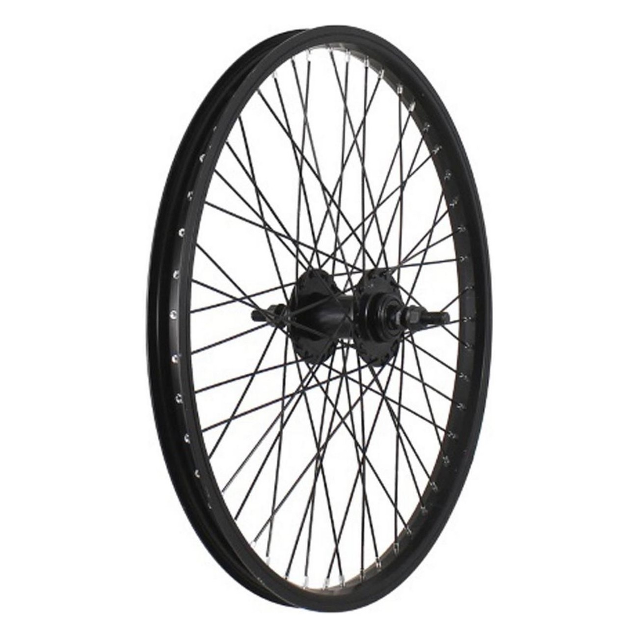 Ruota Anteriore BMX 20' x 1.75 - Cerchio in Alluminio Nero, Mozzo su Sfere, 48 Raggi, Perno 3/8, Freno V-Brake - 1 - Ruote compl