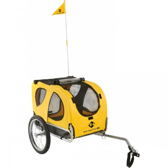 Rimorchio per Cani Stalwart Pet in Acciaio Giallo, Pieghevole, Ruote 16', Max 30kg - M•Wave - 1 - Rimorchi - 0887539005061