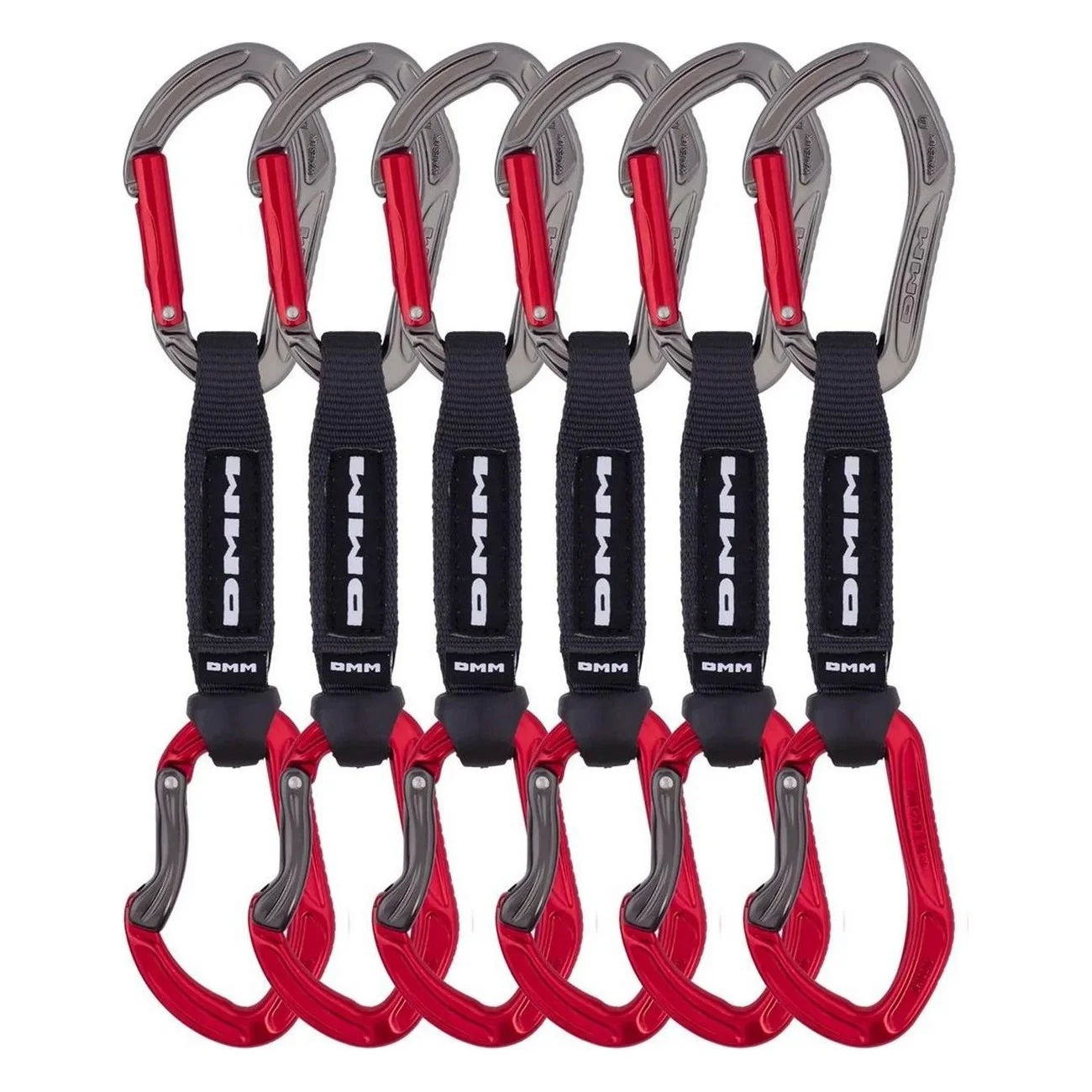 Set aus 6 Alpha Sport Expressschlingen 12cm Rot für Sportklettern mit ergonomischen Karabinern und Nylonband - 1