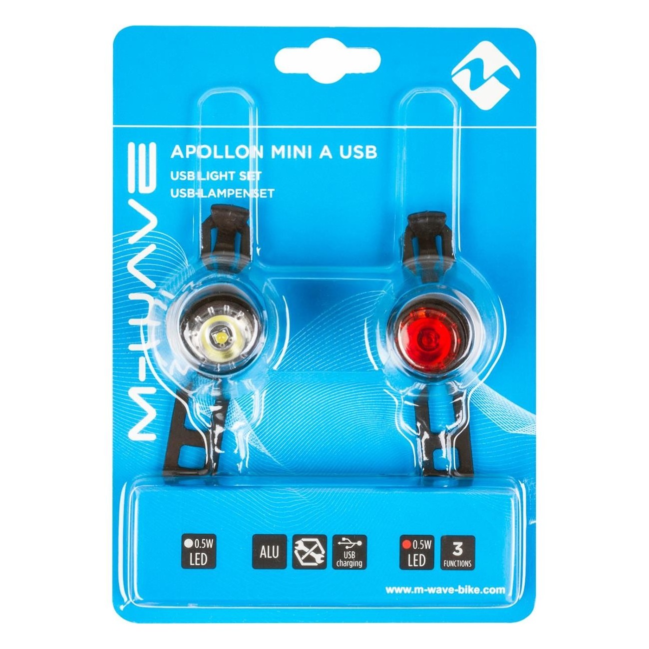 M-Wave Apollon Mini A USB Bicycle Light Set 60 Lumen, Black - 5