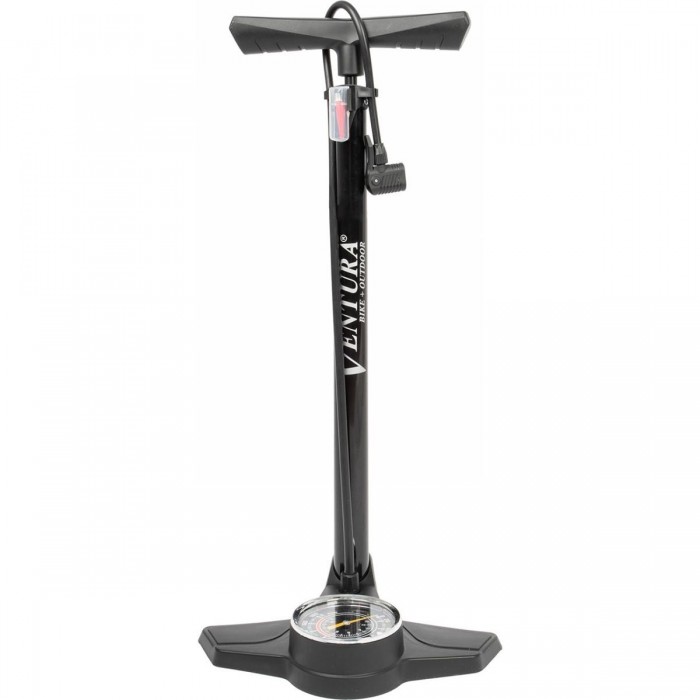 Ventura Floor Pump in Black Steel with Pressure Gauge, Dual Head & Mattress Adapter - 1