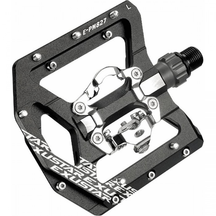 EXUSTAR E-PM827 MTB Pedal Black Aluminum, SPD/FLAT, 108x100mm, 405g - 1