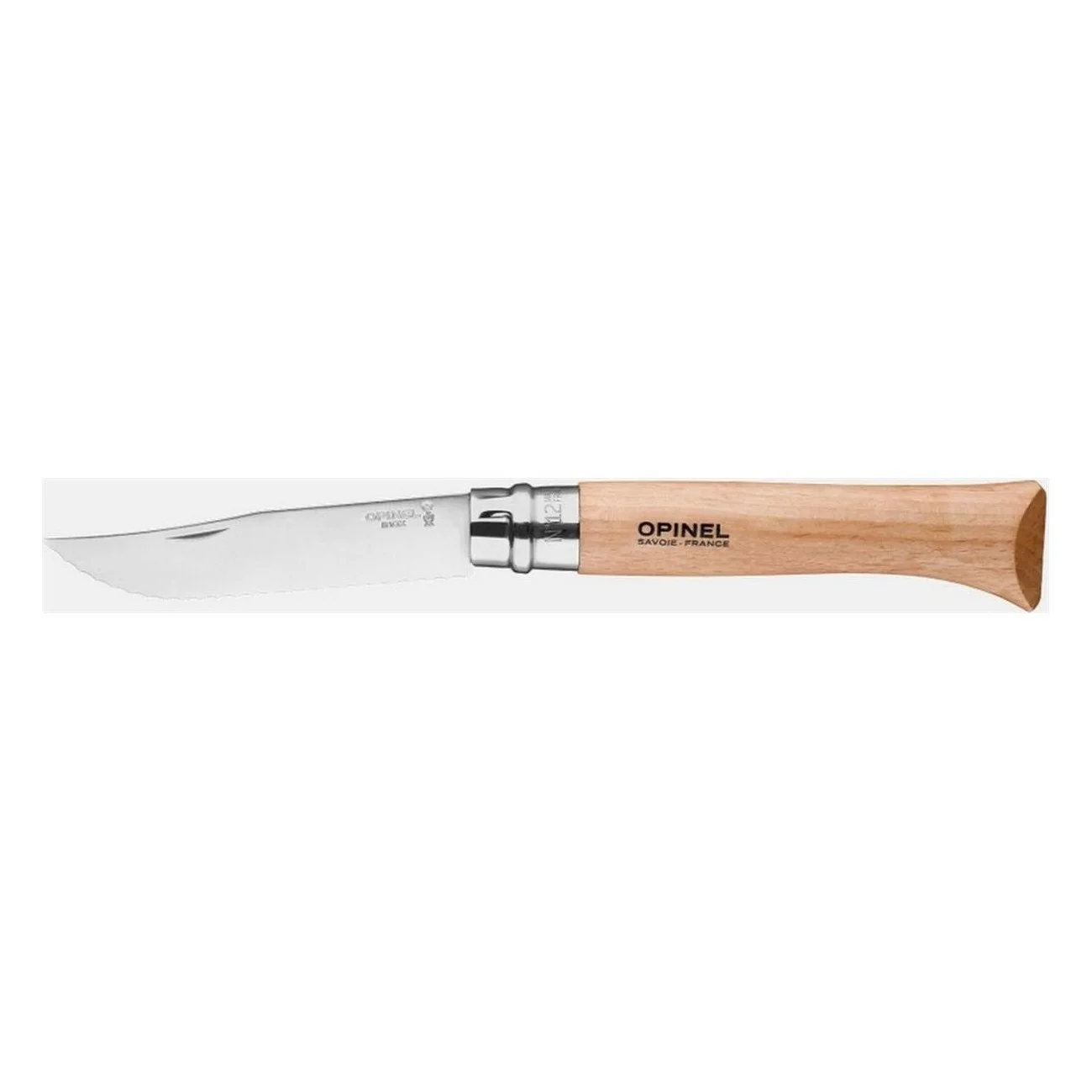 Opinel N.12 Knife with Serrated Stainless Steel Blade, Beechwood Handle - 1