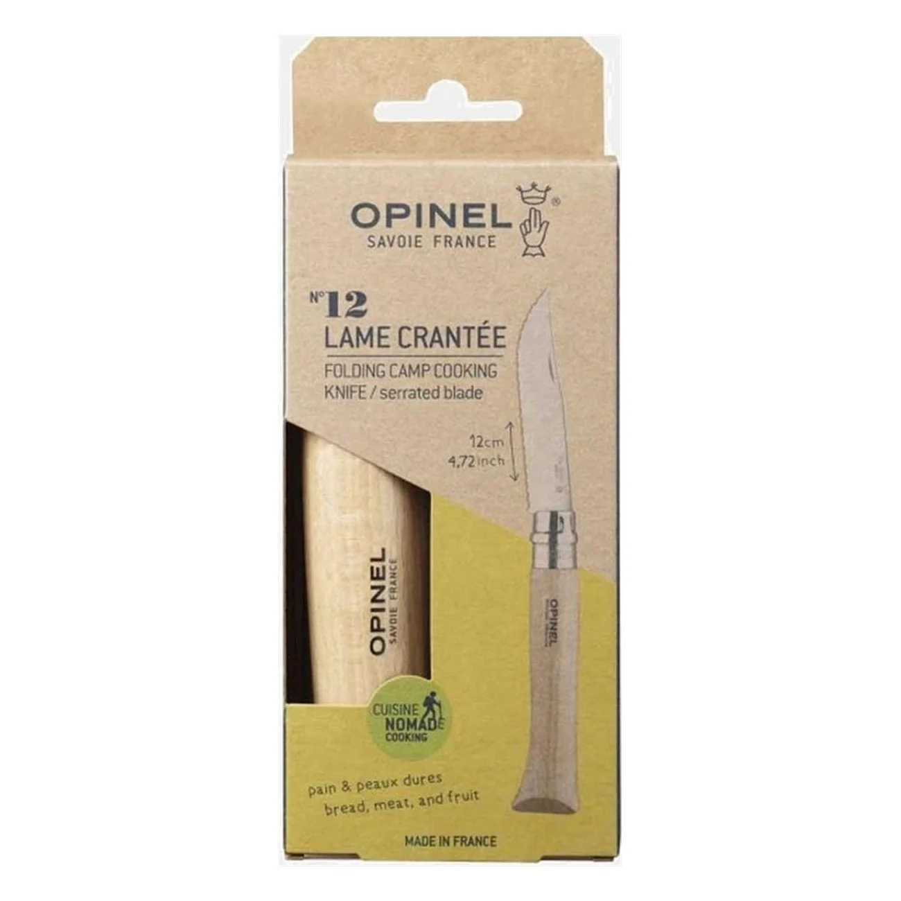 Opinel N.12 Knife with Serrated Stainless Steel Blade, Beechwood Handle - 4