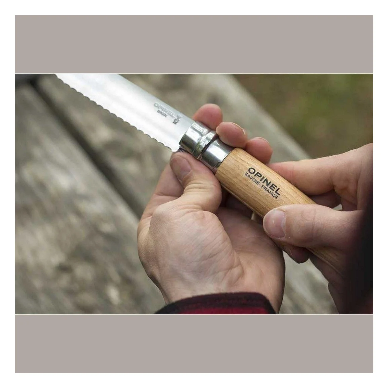 Opinel N.12 Knife with Serrated Stainless Steel Blade, Beechwood Handle - 7