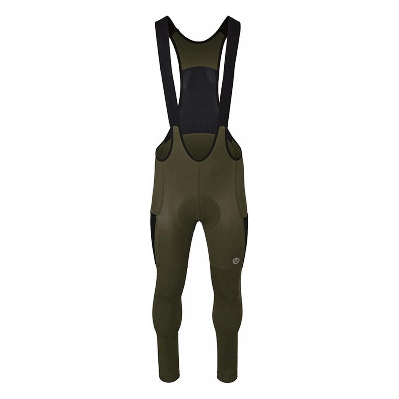 Men's Long Green Military Bib Shorts in Recycled Polyester with RED120 Pad - Breathable and Stretchy - 1