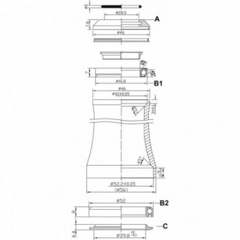 Integrierte Ahead Steuersatz-Serie Tange aus schwarzem Aluminium 1 1/8' - 1,5' - 3