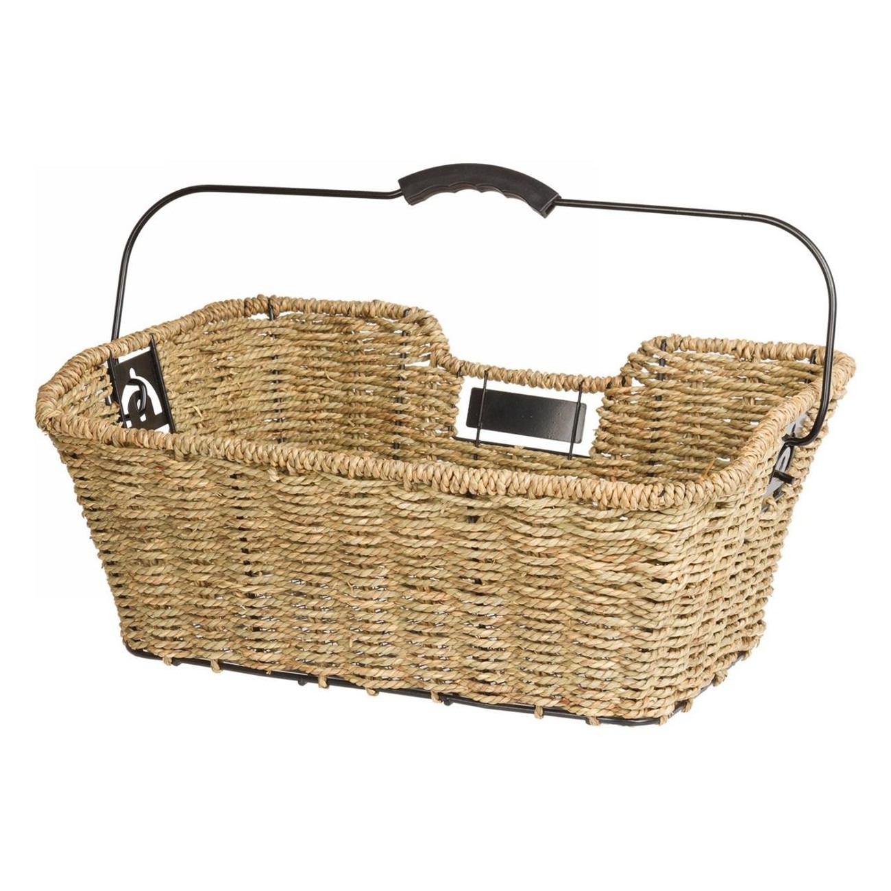 M-Wave Seagrass Bicycle Rack Basket 41x29.5x17 cm with Hooks - Handwoven - 1