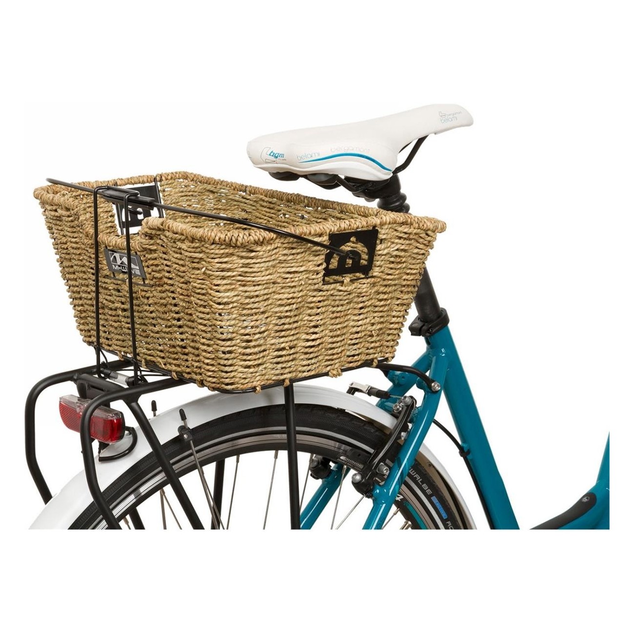 M-Wave Seagrass Bicycle Rack Basket 41x29.5x17 cm with Hooks - Handwoven - 4