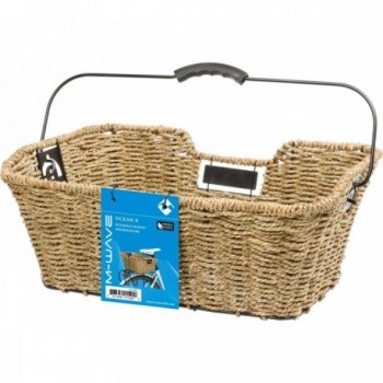 M-Wave Seagrass Bicycle Rack Basket 41x29.5x17 cm with Hooks - Handwoven - 5