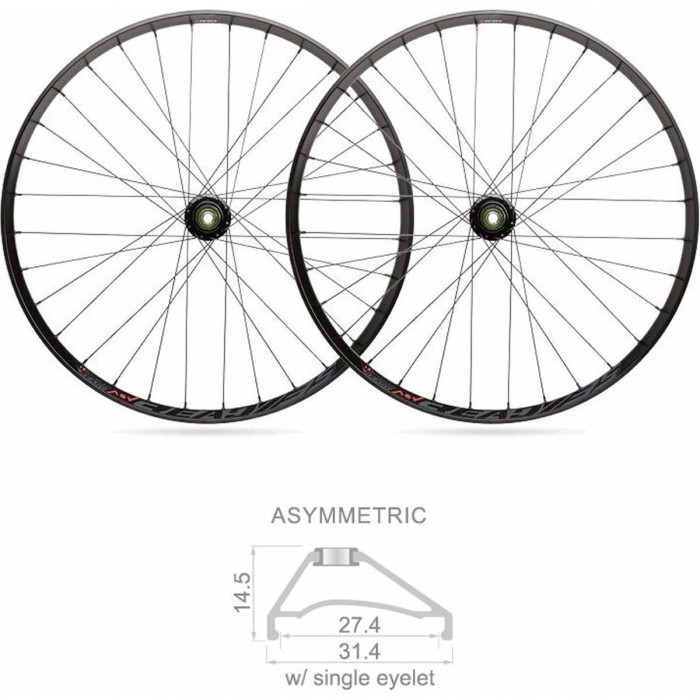 MTB Tubeless Wheelset 27mm x 29 with Shimano Hub 10/11V, Black, 32 Spokes - BLACKJACK - 1