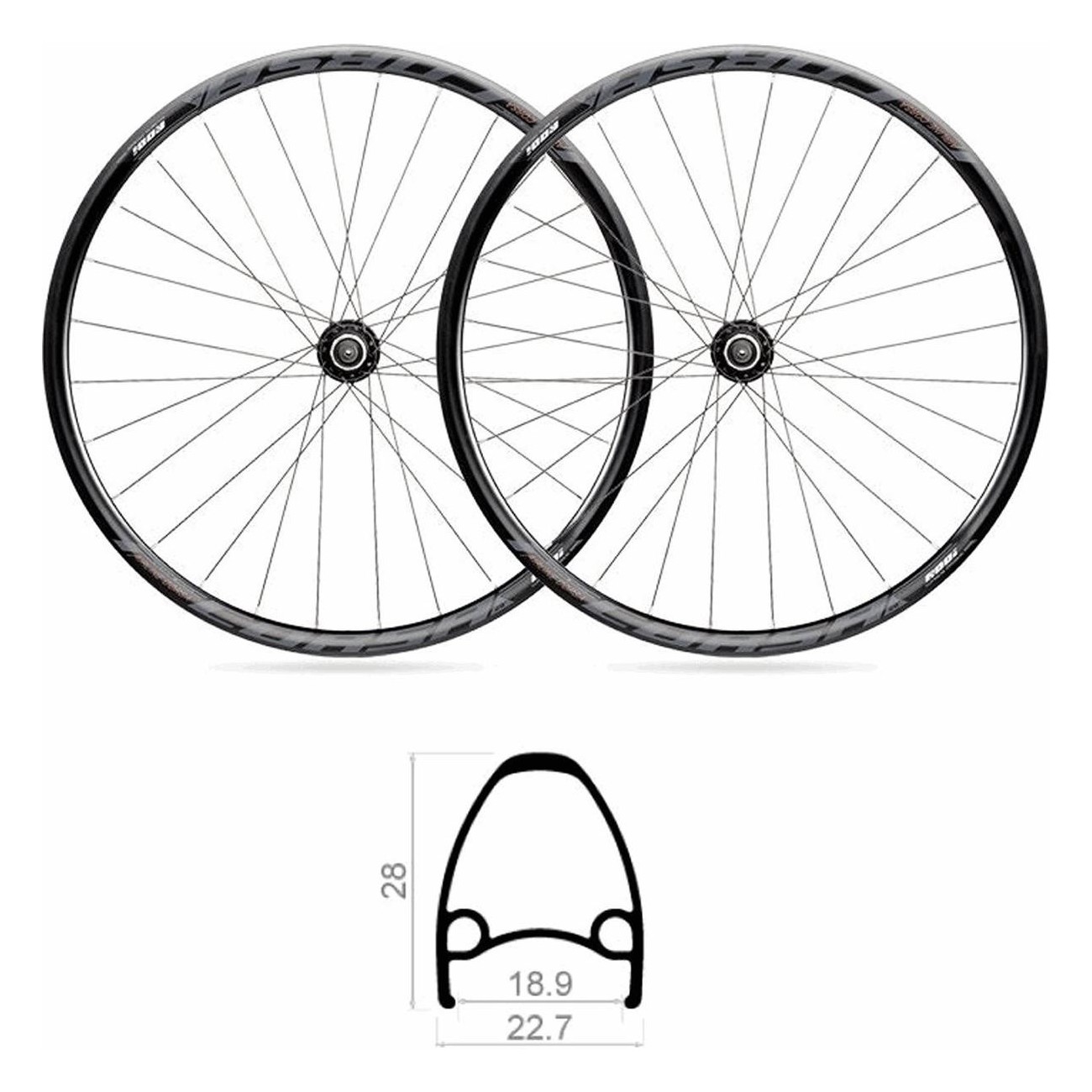 Paar Road Airline Tubeless Räder 19x700mm in Schwarz, Shimano 11V kompatibel - 1