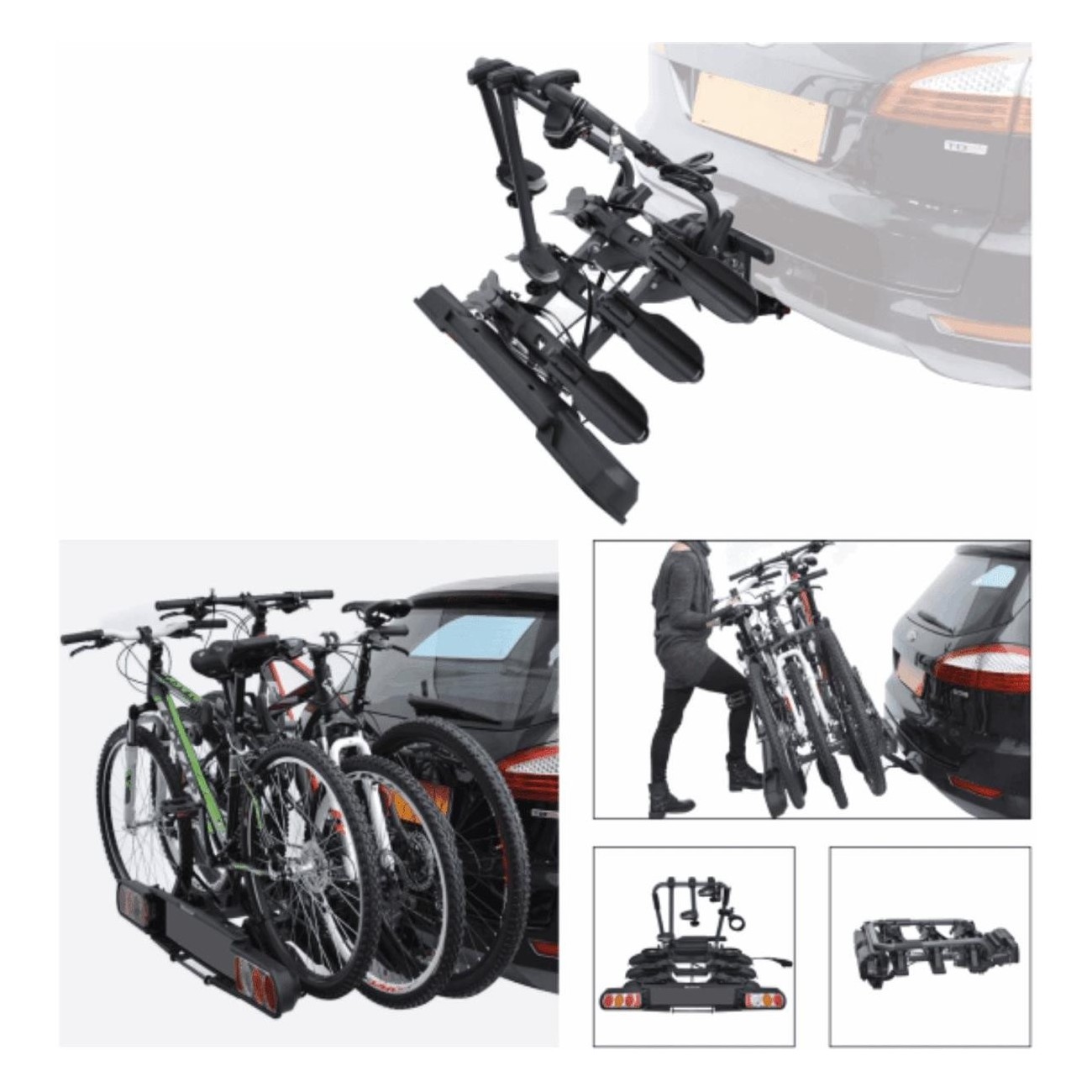 Pure Instinct Towbar Bike Rack for 4 Bikes, Foldable, FAT & 3 E-Bike Compatible - 1