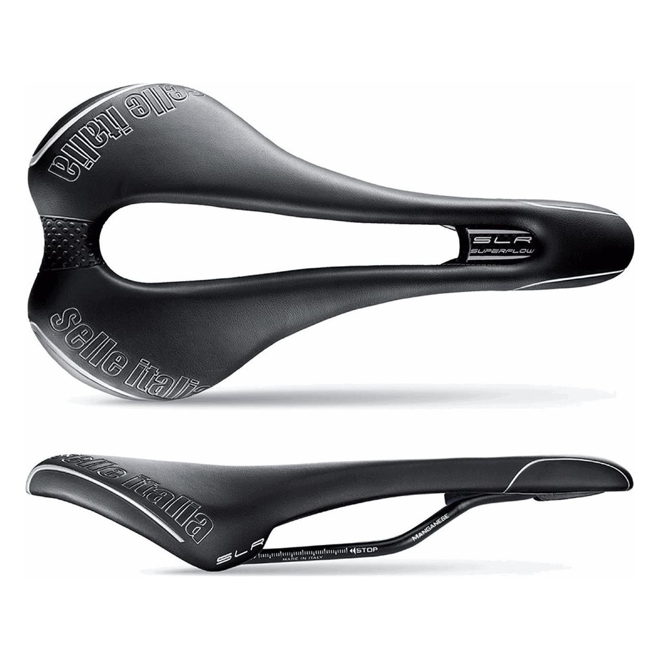 Sella SLR TM Superflow Nero 145x275mm L3 con Rail in Manganese, 210g - Comfort e Performance - 1 - Selle - 8030282484740