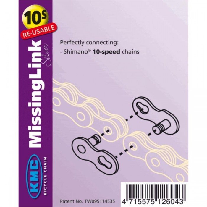 Maillon de chaîne KMC 10 vitesses - 2 paires argent anti-rouille pour vélos - 1