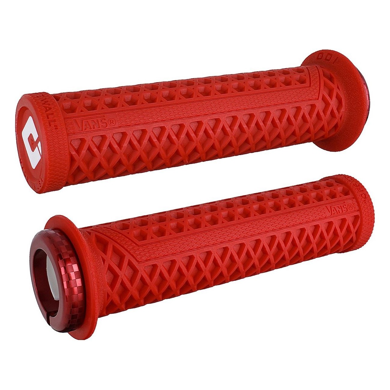 Impugnature ODI Vans V2.1 Lock-On Rosse con Morsetti Coordinati 135mm per BMX e MTB - 1 - Manopole - 0711484195662