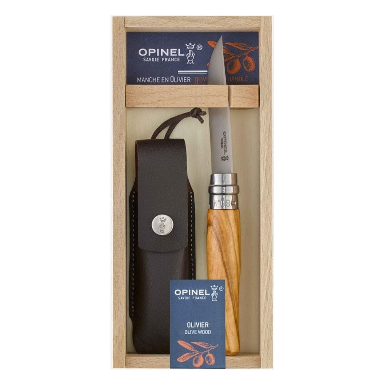 Geschenkbox aus Olivenholz mit Alpenmesser und Etui - 1