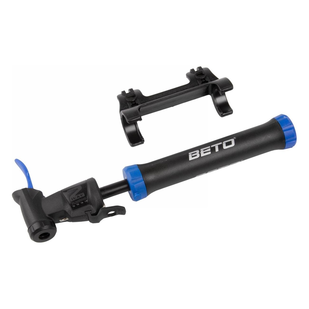 Mini Pompe à Vélo Double Shot Beto Noire/Bleue avec Adaptateur et Support - 1