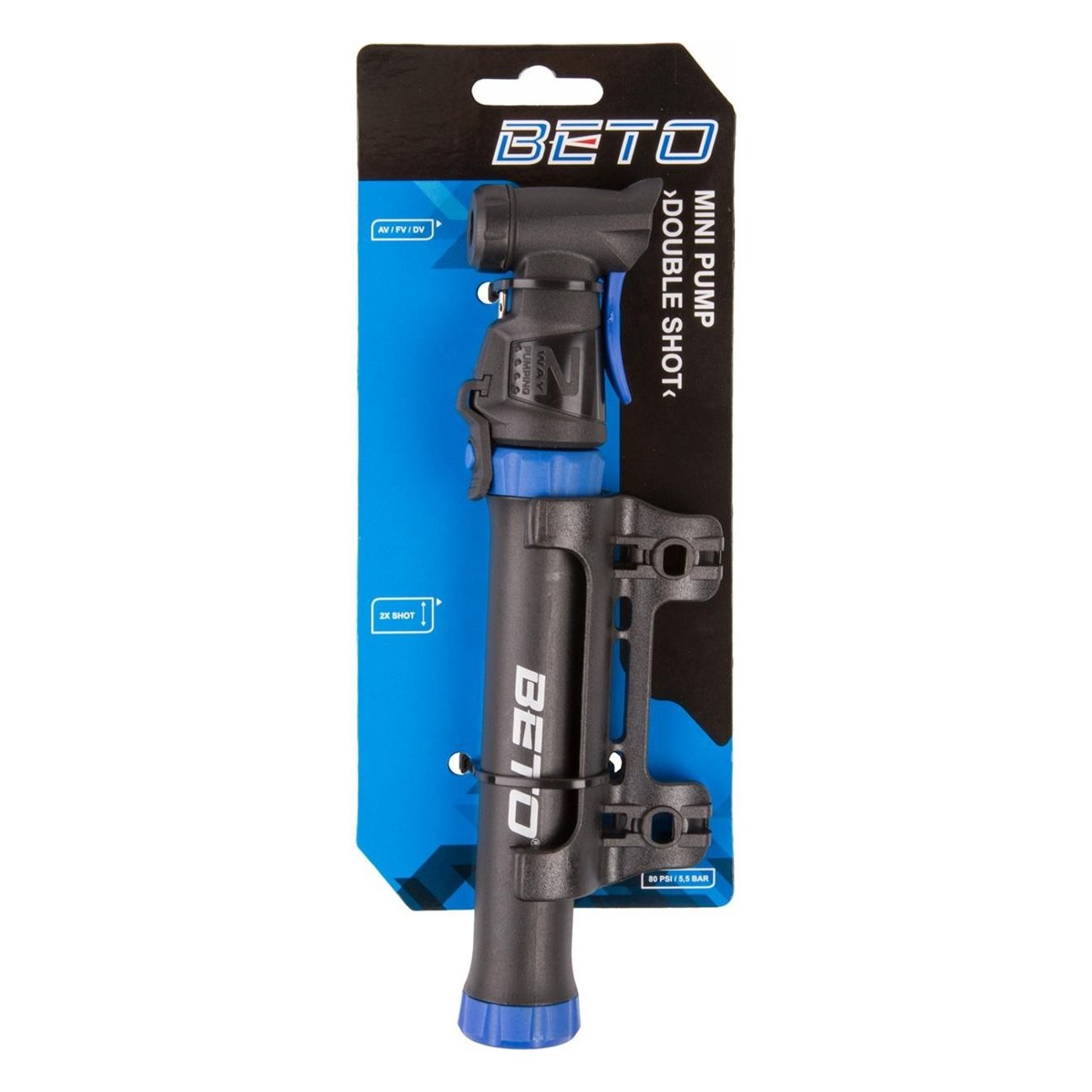 Mini Bike Pump Double Shot Beto Black/Blue with Adapter and Dual Action - 3