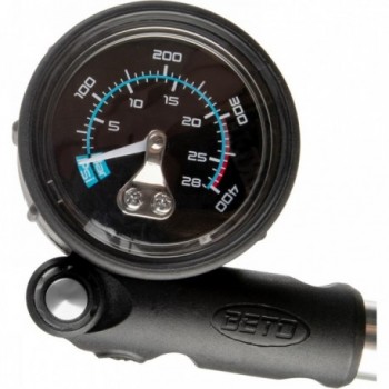 Beto Aluminum Shock Pump with 400 PSI Pressure Gauge, Schrader Valve, Silver/Black - 4