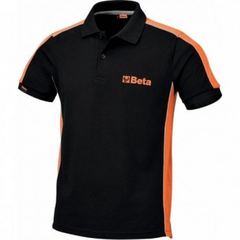 Polo Top Line de Algodón Piqué Negro y Naranja - Talla S - Beta - 1