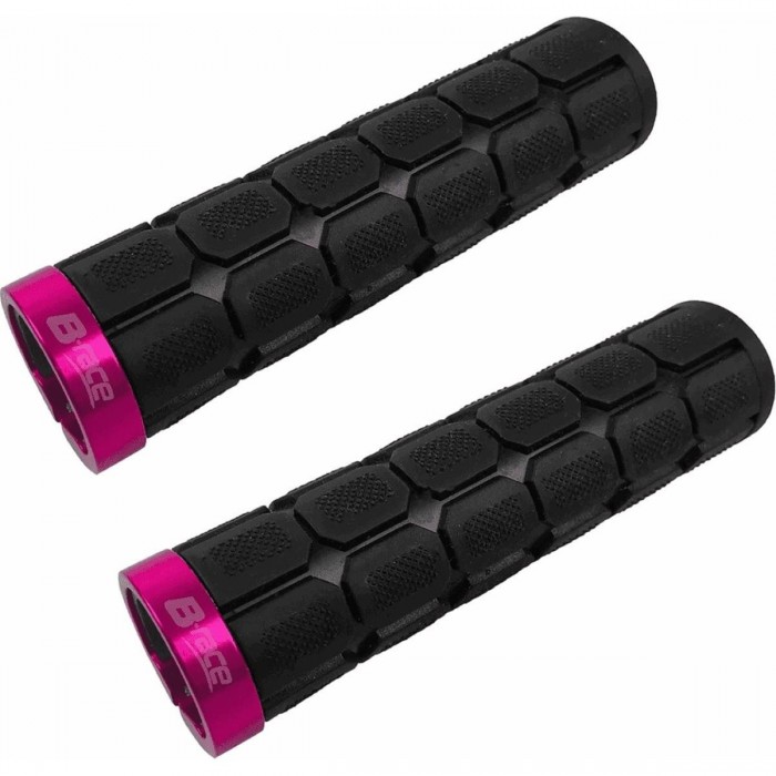 Gummi-Handgriffe B • Race Schwarz/Fuchsia mit Aluminiumring - 127 mm - 1