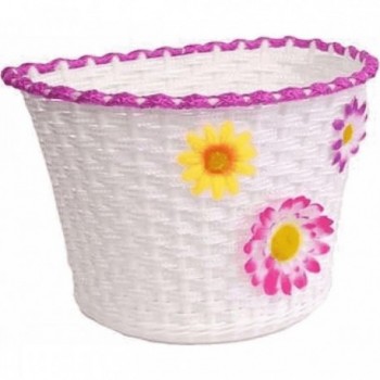 Front Basket for Kids in Pink/White with Decorative Flowers - 1