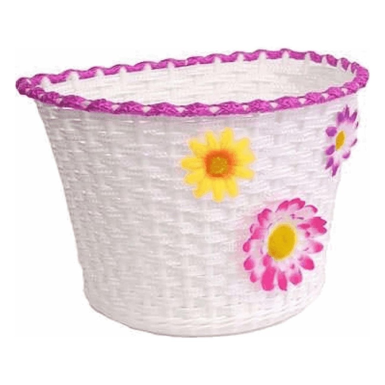 Cestino Anterior para Niños de Plástico Rosa/Blanco con Flores Decorativas - 1