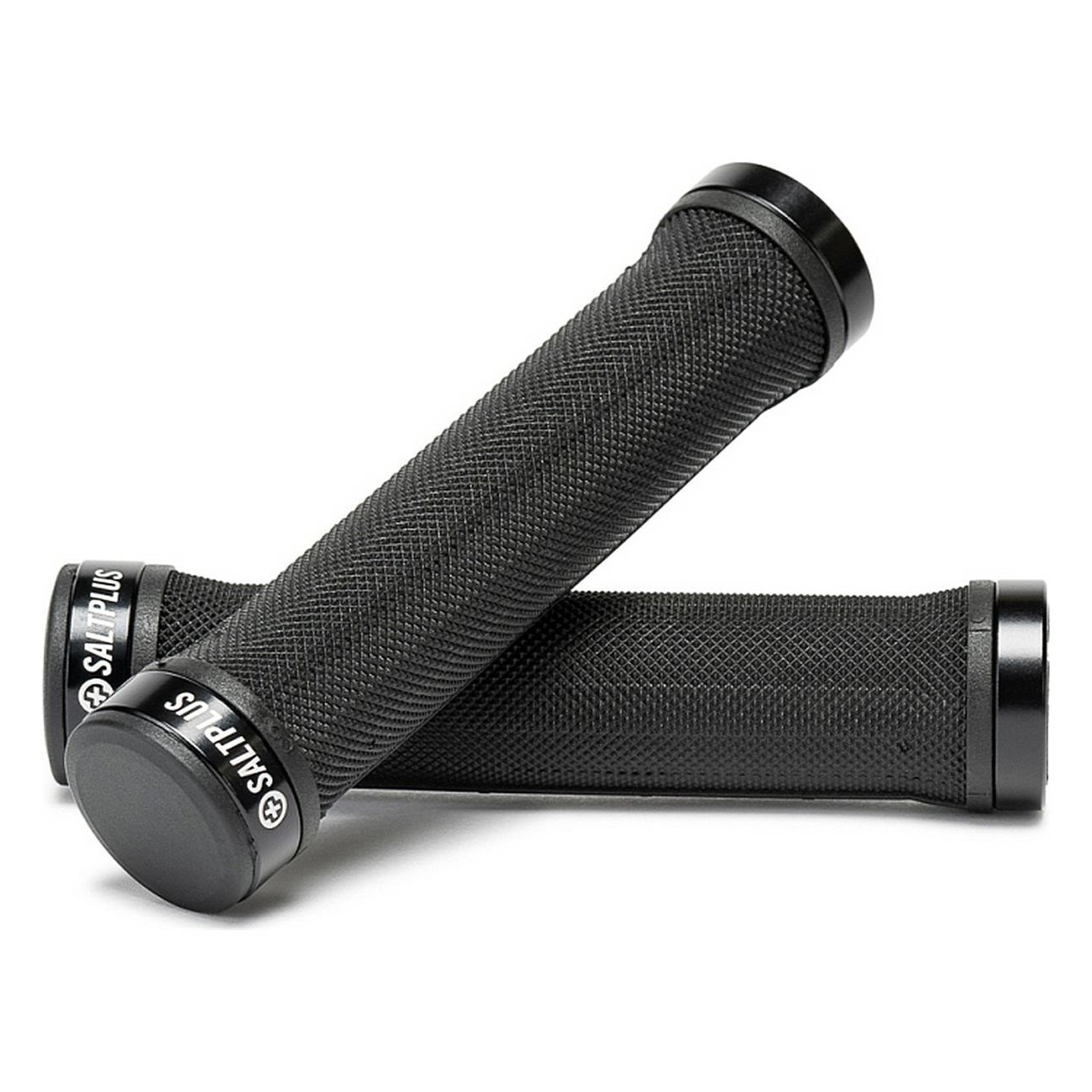 Black Flangeless Locked Grips for BMX - 100% Kraton, 136.5 mm, Double Clamp - 1