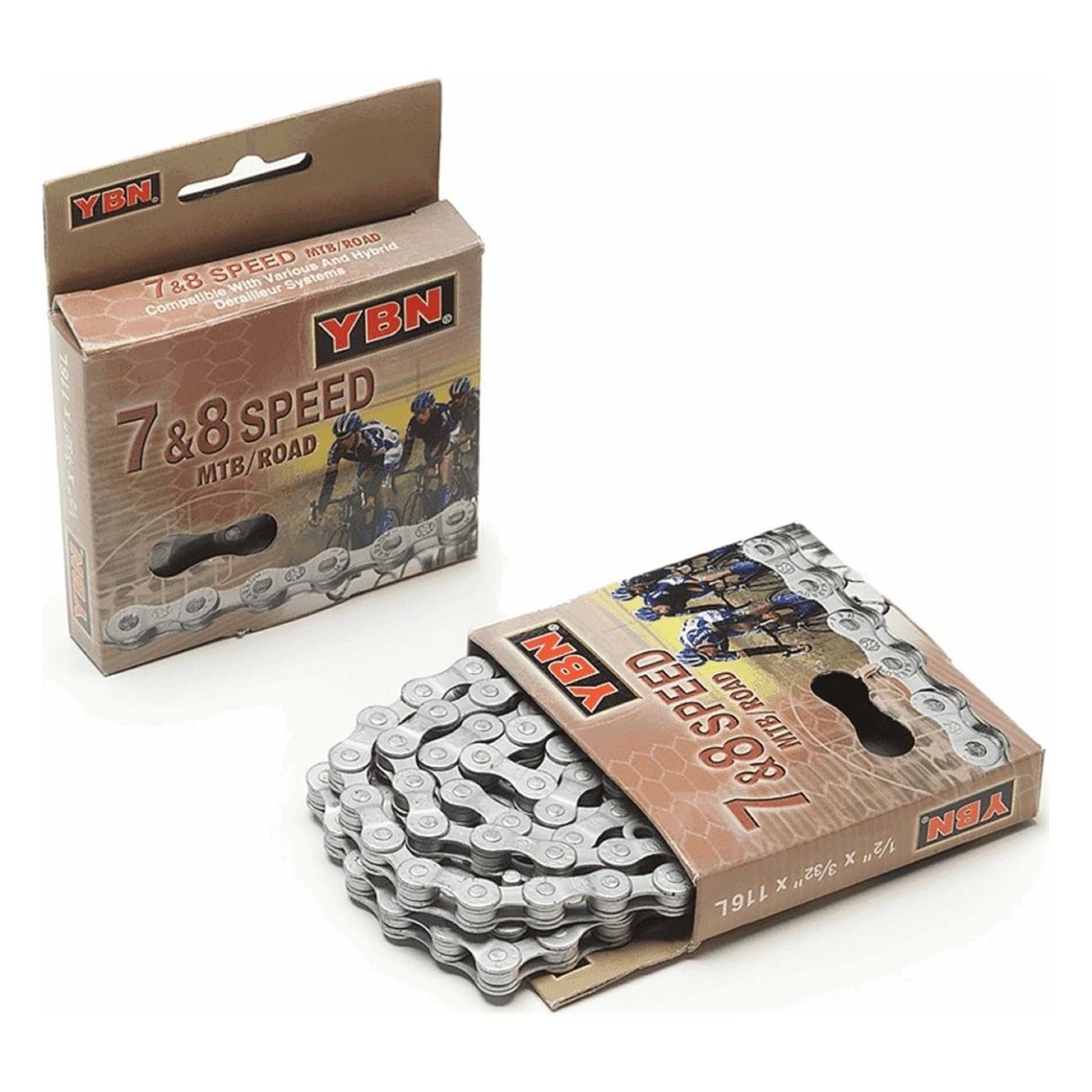 Yaban S-52RB Rustproof Chain 7/8 Speed, 116 Links, Compatible with Campagnolo, Shimano, SRAM - 1