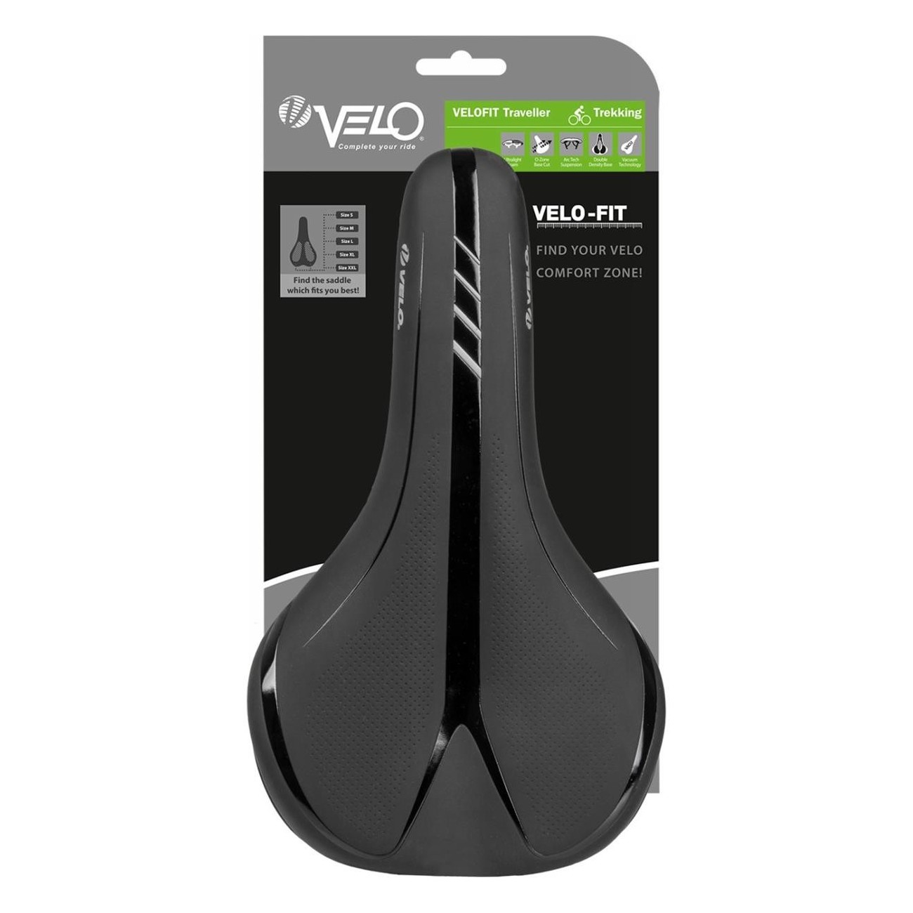 Sella Trekking Velo Fit Traveller M 267x152 mm Nero Lucido con Schiuma Comfort e Superficie Senza Cuciture - 3 - Selle - 0887539