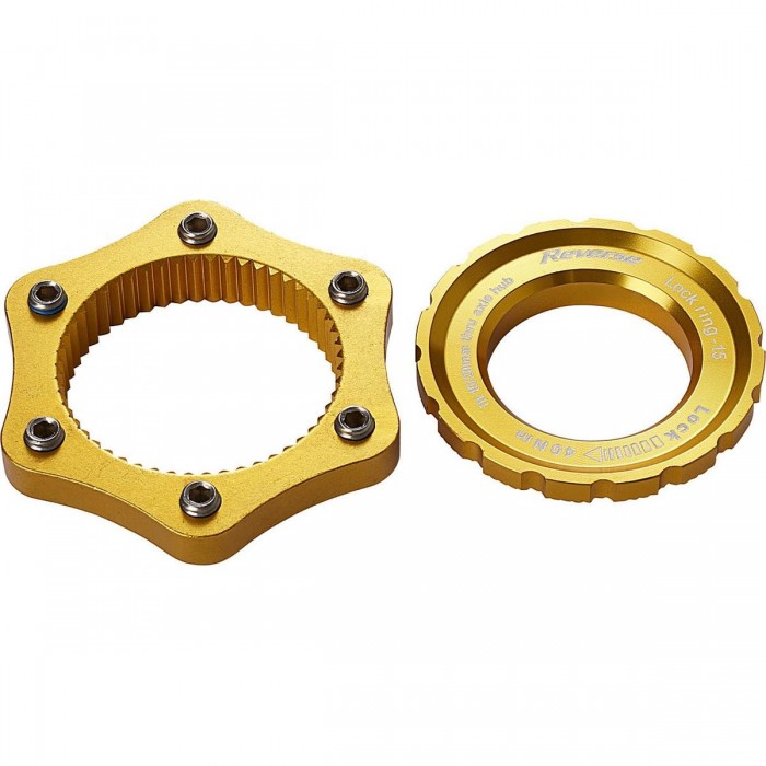 Gold Reverse Centerlock Adapter for 6-Bolt Brake Discs, Lightweight Aluminum - 1