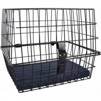 Großer PET-Tierkorb Schwarz 45x37x36 cm aus beschichtetem Metall mit Kissen - 1