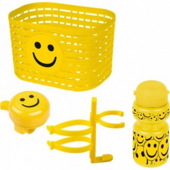 Smiley Set for Kids: Yellow Basket, Bell and Water Bottle - 1